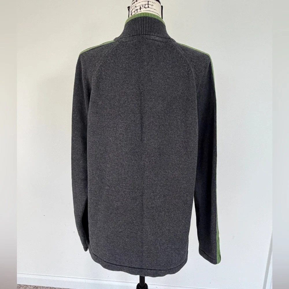 Eddie Bauer Sweater Pullover 1/4 Zip Charcoal/Lime Green Sz L 100%Cotton Grandpa